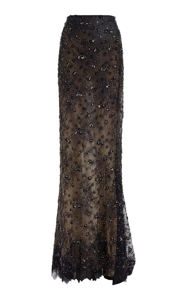 Embellished Lace Maxi Skirt