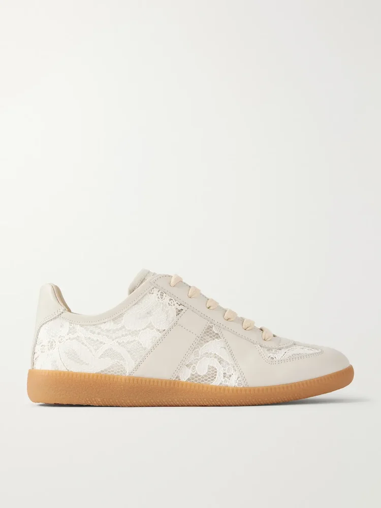 Replica lace and leather sneakers