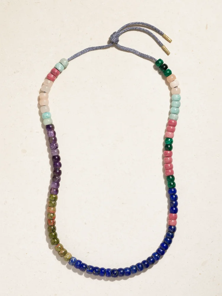 FORTE Beads Cartagena 18-karat gold and Lurex multi-stone necklace