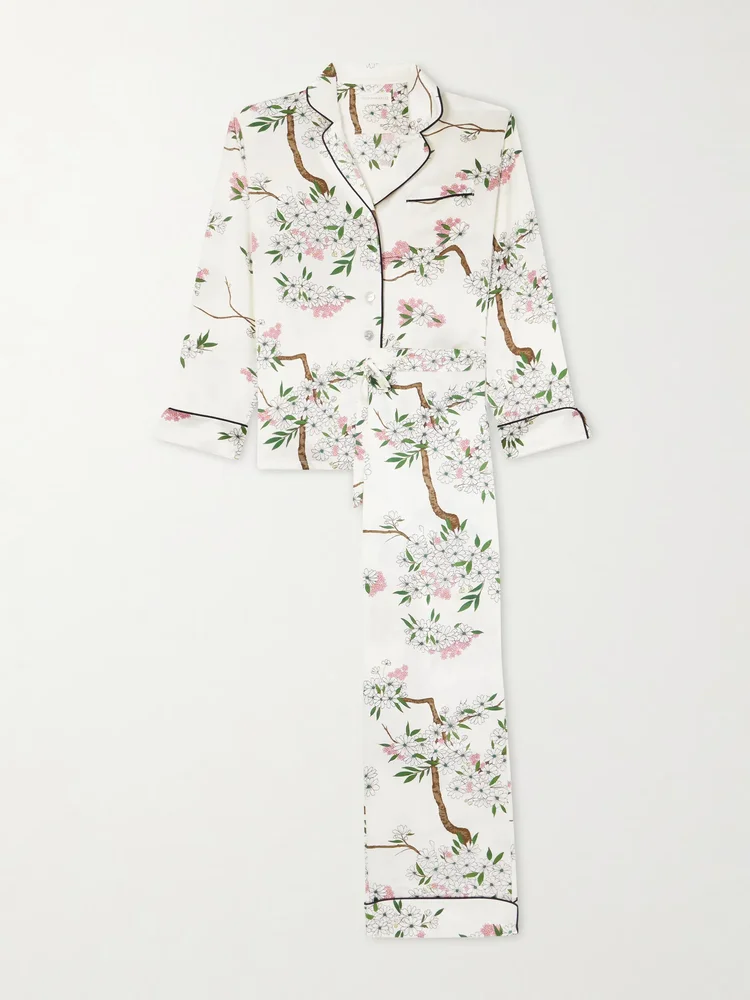 Lila floral-print silk-satin pajama set