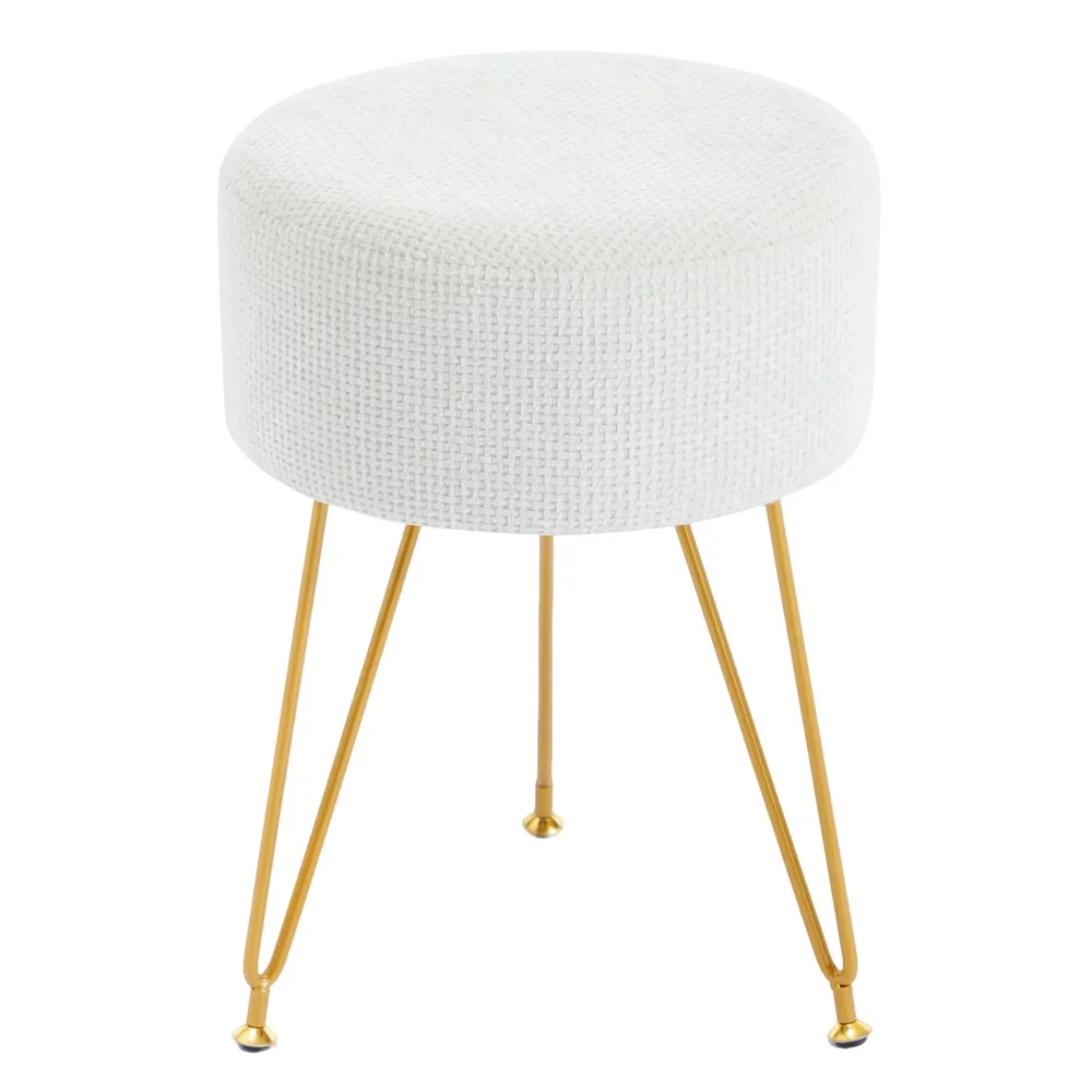Modern Round Vanity Stool with 3 Metal Legs
