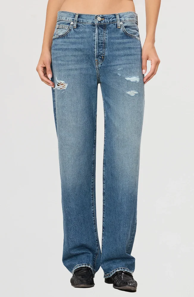 Saint High Waist Ripped Boyfriend Jeans Medium Indigo