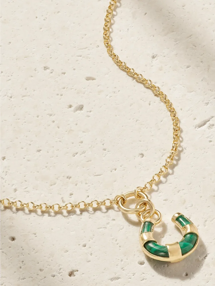 Horseshoe 18-karat gold malachite necklace