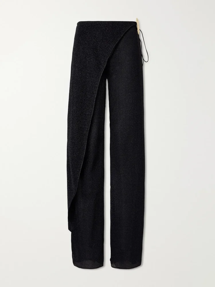Lumiere embellished Lurex wide-leg pareo pants