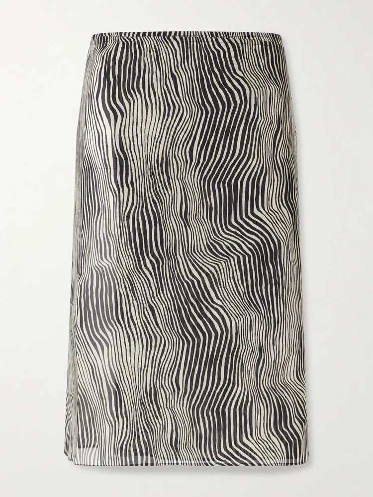 Savannah zebra-print silk midi wrap skirt