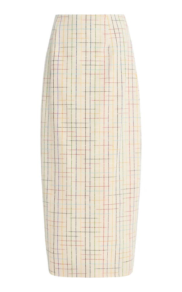 Exclusive Space-Dyed Checked Silk Midi Column Skirt