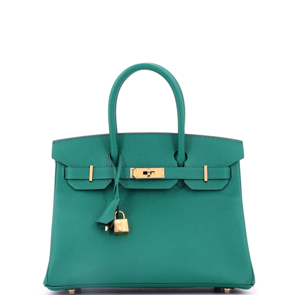 Pre-Owned Birkin Handbag Malachite Epsom with Gold Hardware 30