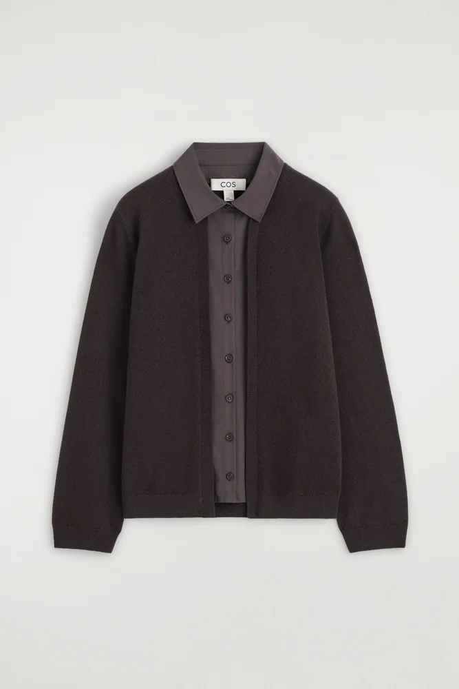 Shirt-detail Merino Wool Cardigan