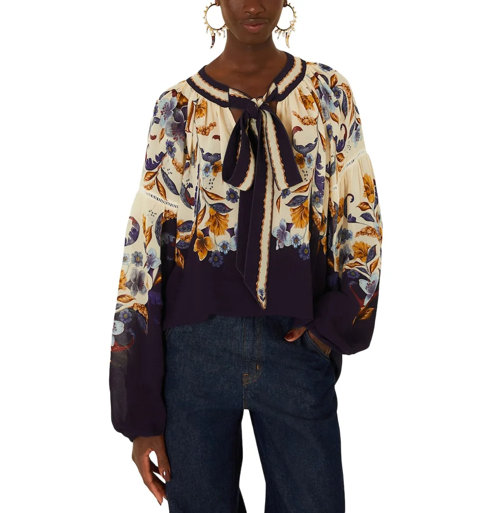 Printed Tie Neck Top