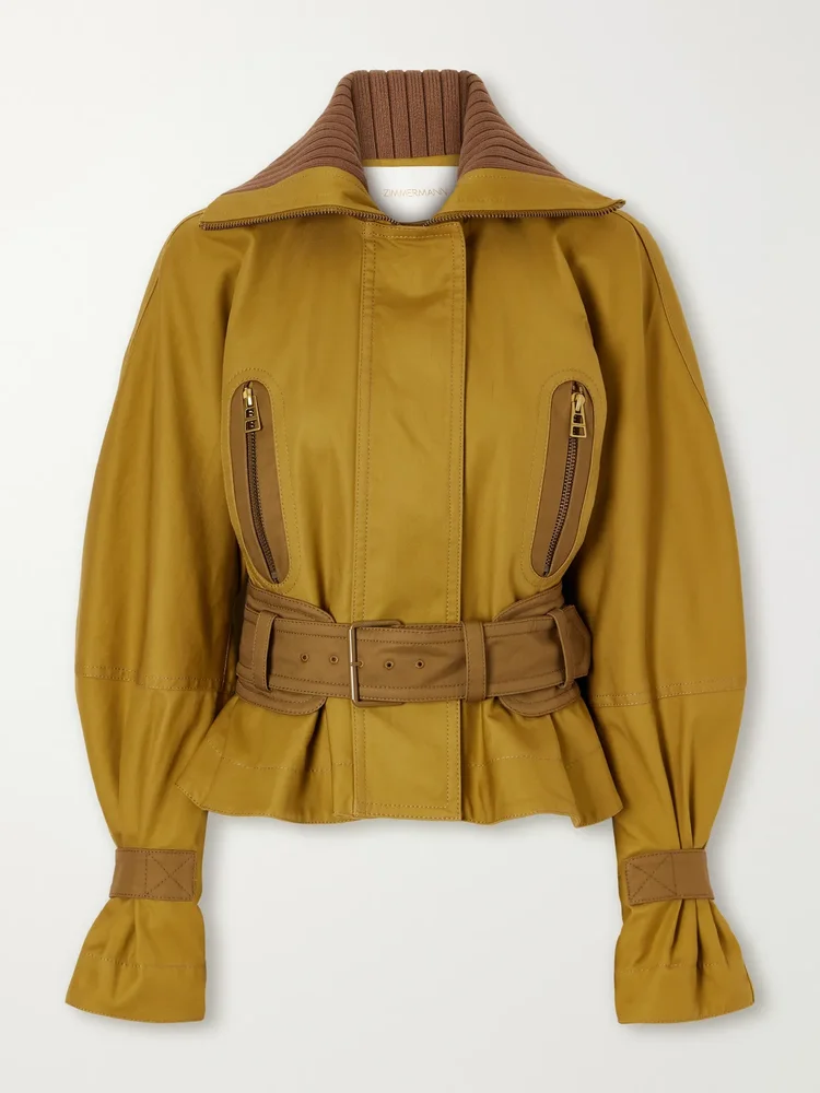 Valiant cropped belted two-tone cotton-twill jacket