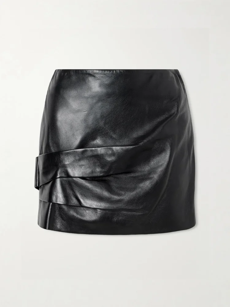 Agnes gathered draped leather mini skirt