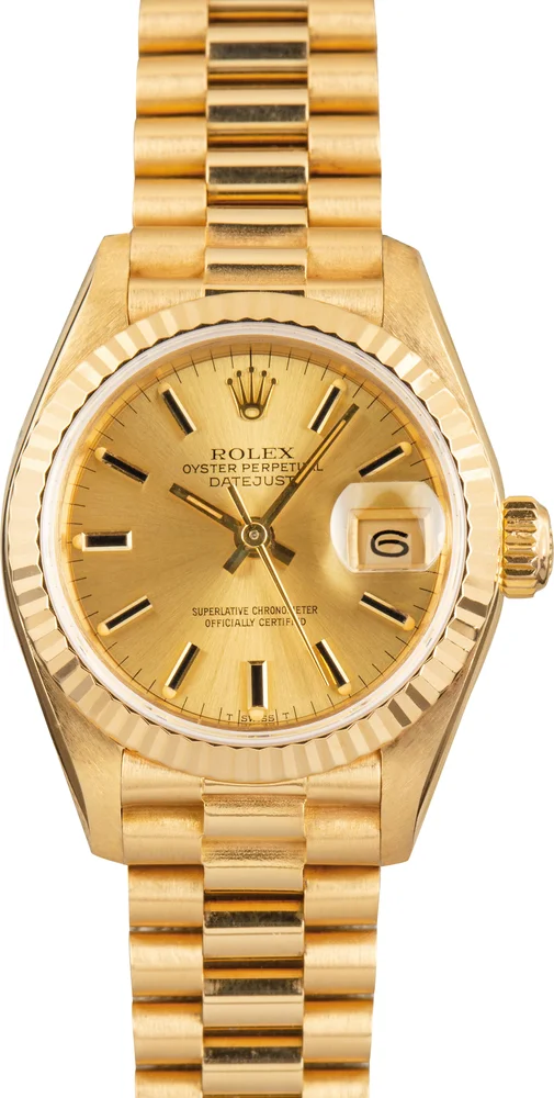 Pre-Owned Rolex Lady-Datejust President 26 69178 Champagne Index Dial Yellow Gold