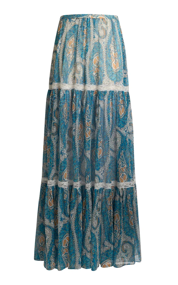 Tiered Silk Maxi Skirt