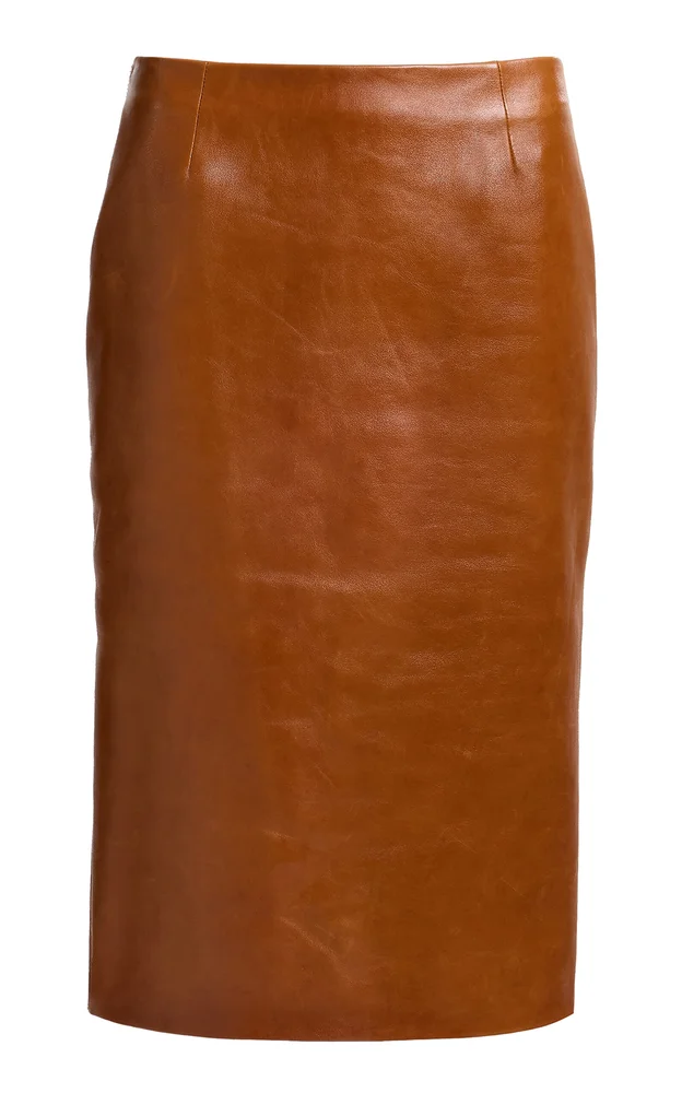Mid-Rise Leather Knee-Length Skirt