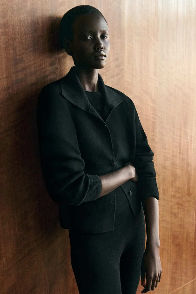 Merino wool mock-neck cardigan