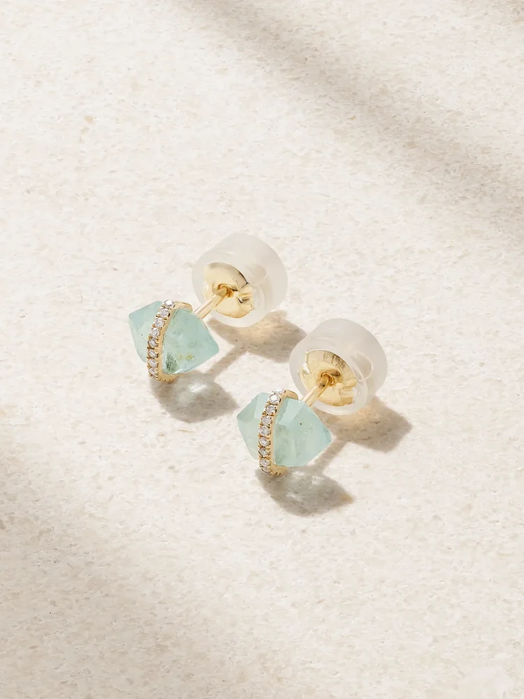 14-karat recycled gold, aquamarine and Herkimer diamond earrings