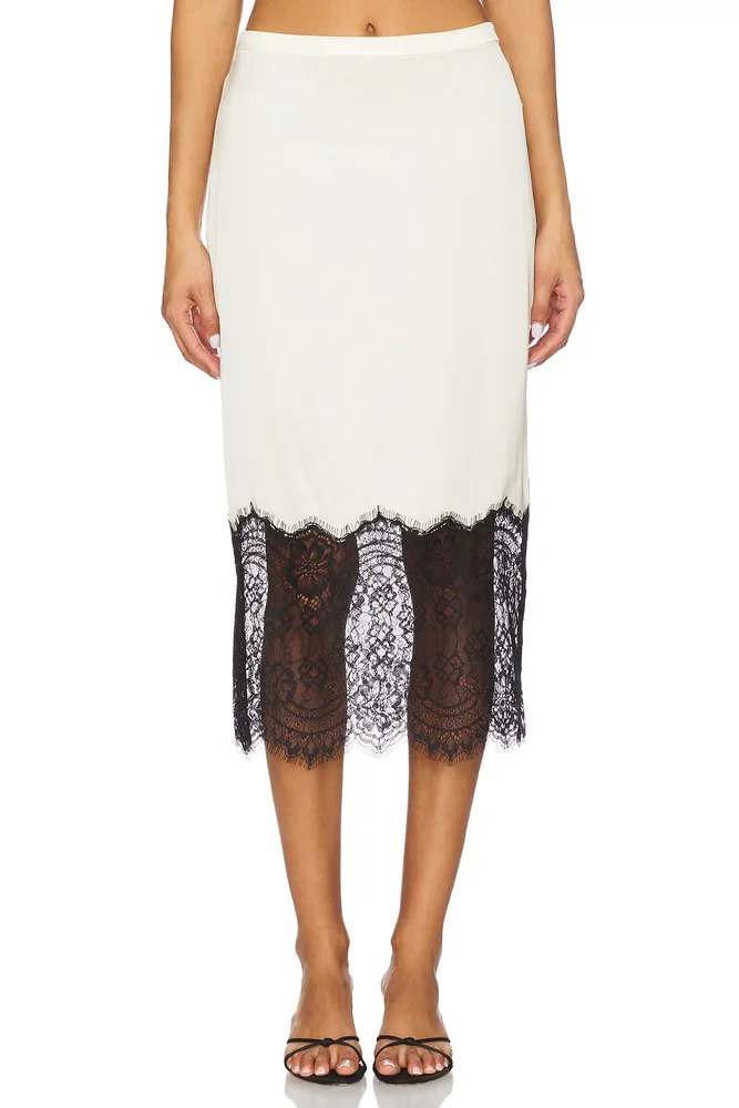 Satin Lace Slip Midi Skirt