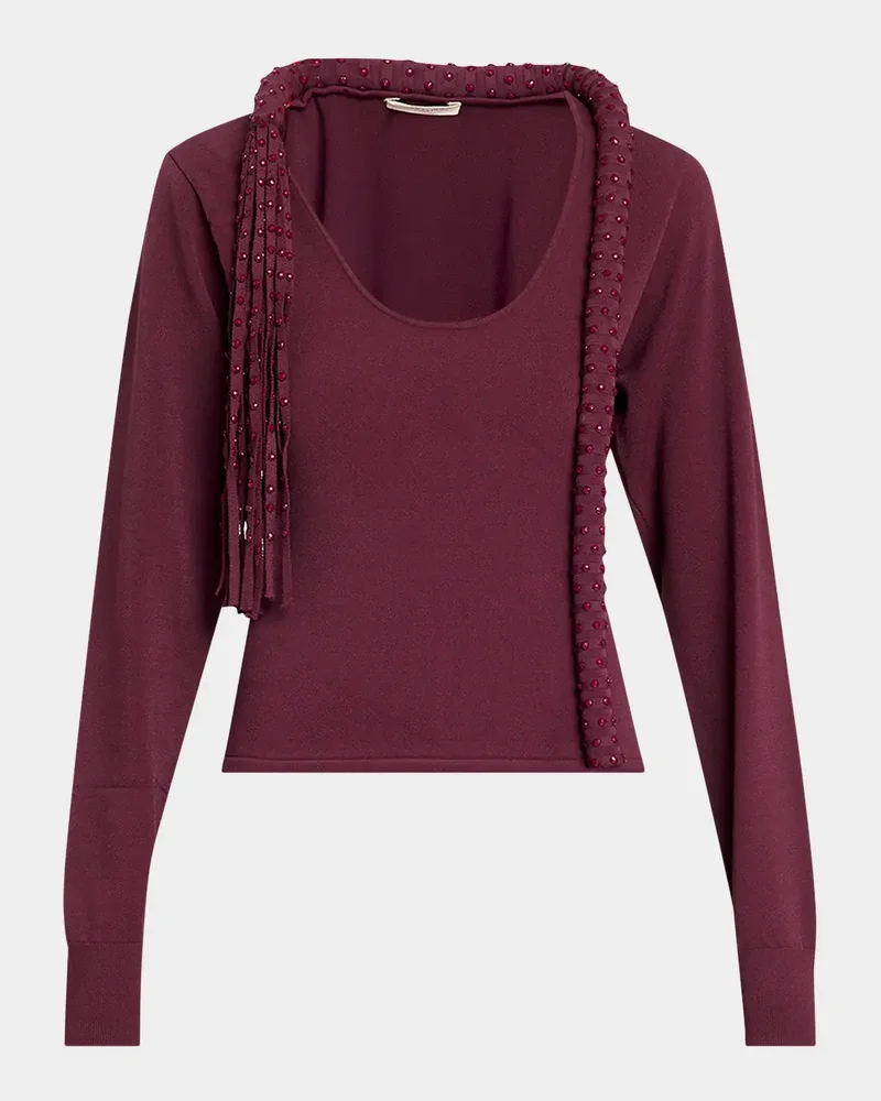 Mane Fringe Embellished Long-Sleeve Top