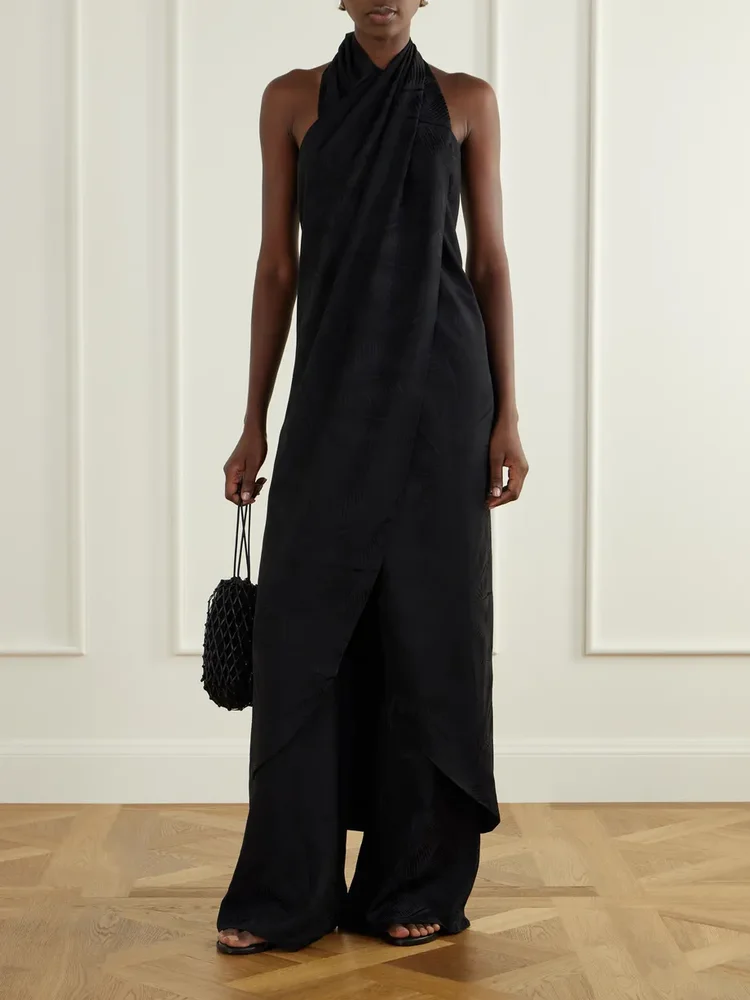 Laidback Energy satin-jacquard high-waist wide-leg pants