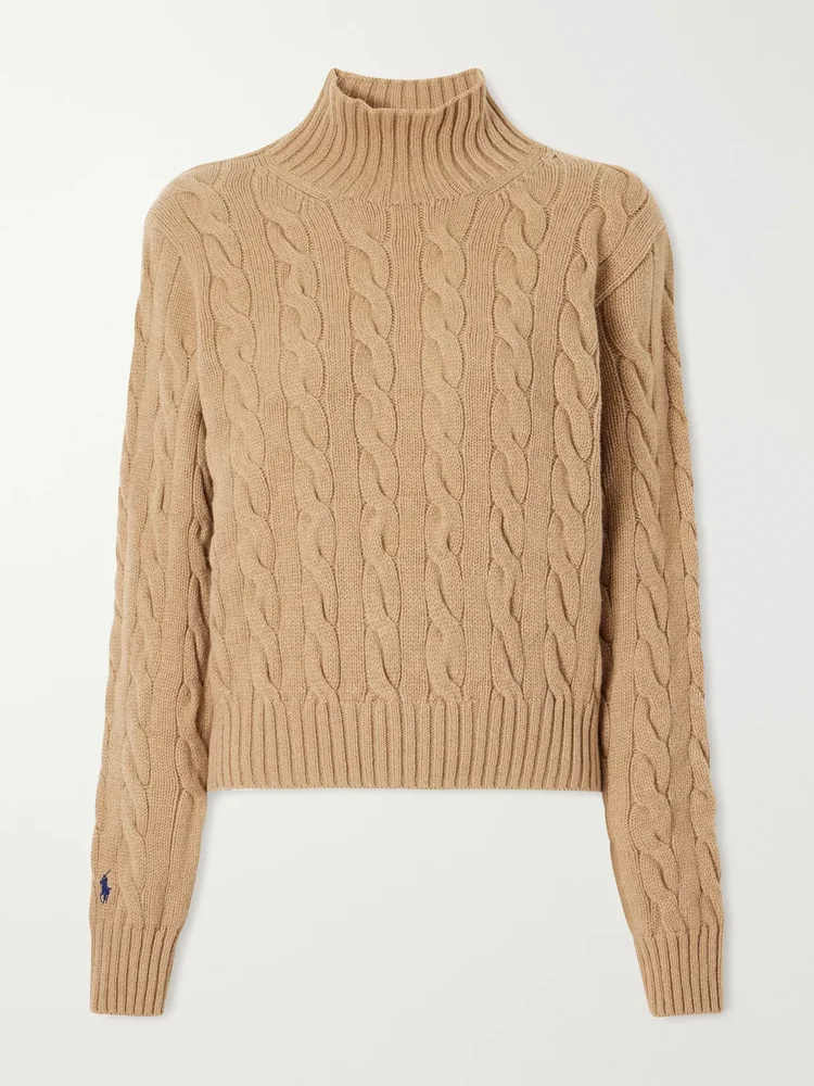 Cable-knit wool and cashmere-blend turtleneck sweater