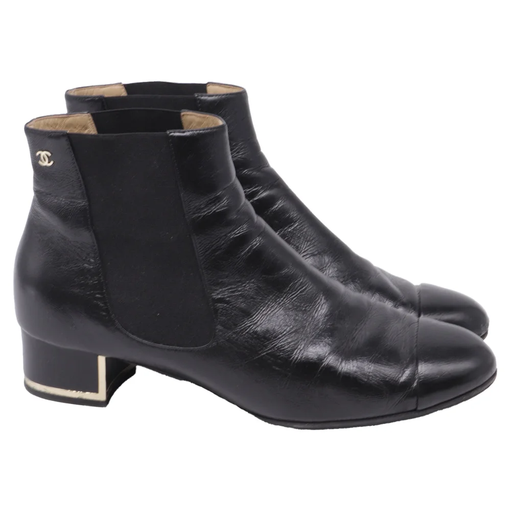 Chanel Chelsea Boots with Metallic Heel Trim in Black Leather