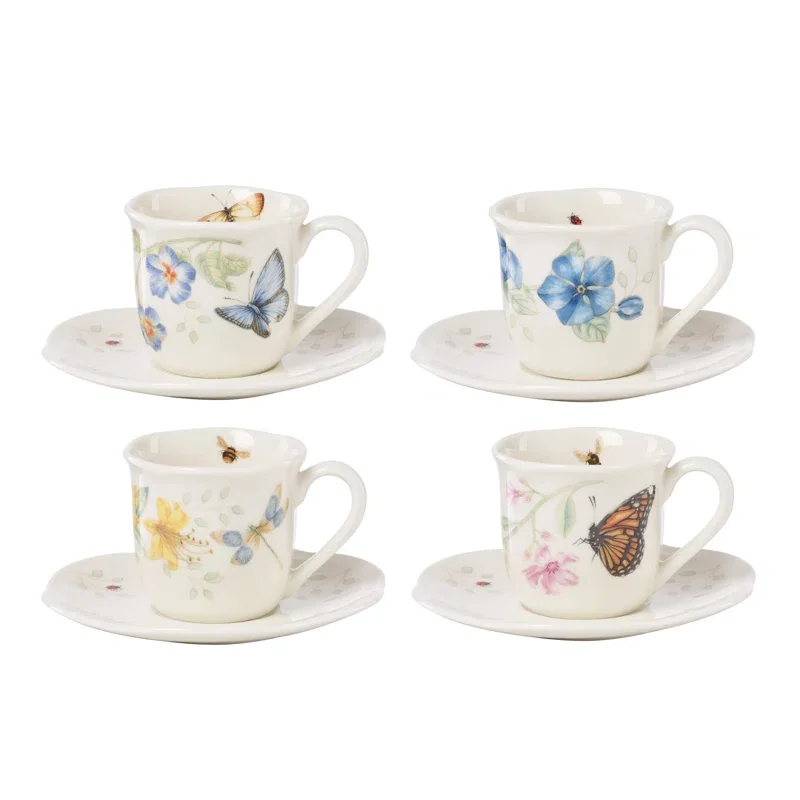 Butterfly Meadow Espresso Cup and Saucer, Set of 4