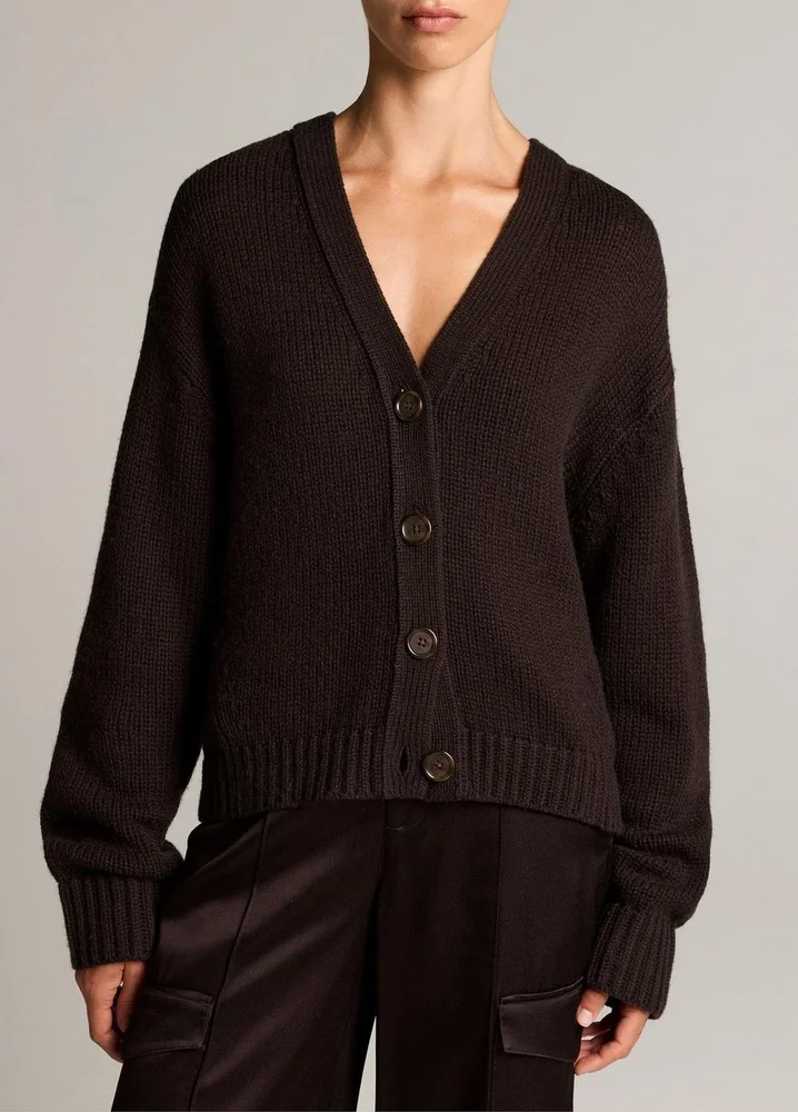 Wool-Cashmere Boxy V-Neck Cardigan