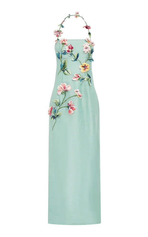 Rayna Embroidered Linen-SIlk Maxi Dress