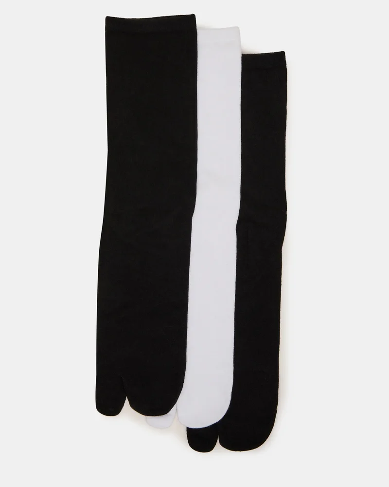 Split Toe Crew Socks Black/White