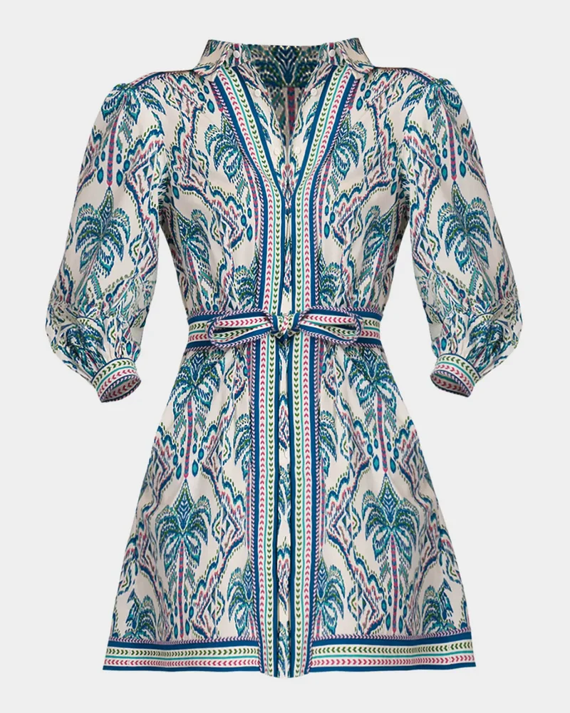 Vesey Floral Tapestry-Print Stretch-Cotton Mini Shirtdress