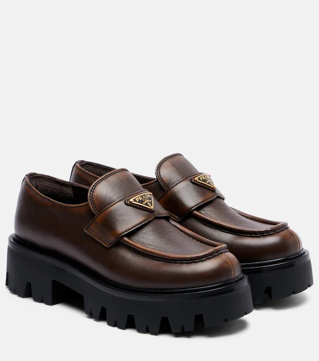 Logo leather platform loafers