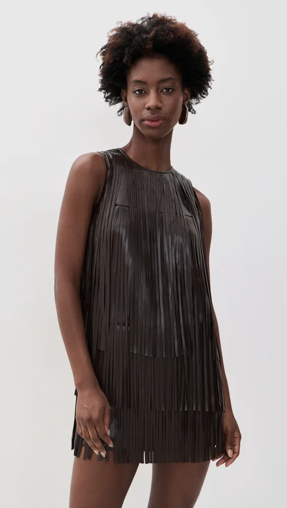 Sina Vegan Leather Fringe Dress
