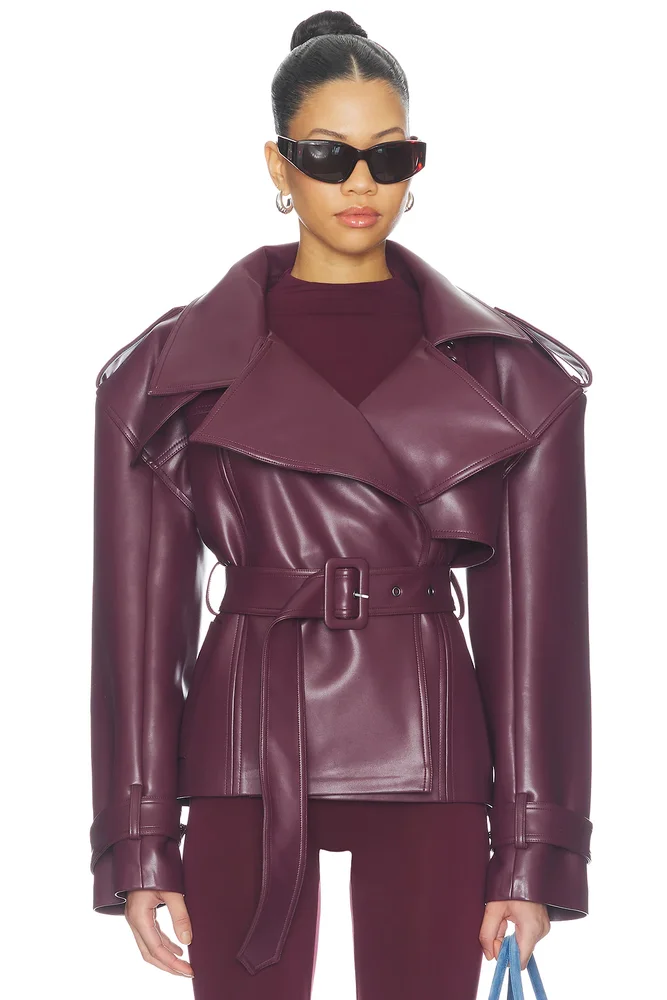 Faux Leather Belted Trench