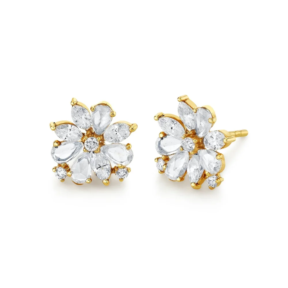 Eternal Jardin Rose Cut Fancy Diamond Flower Studs