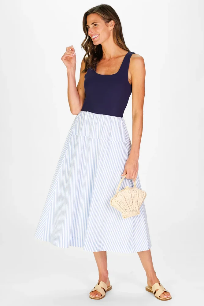 Jada Dress in Navy & Seaside Stripe