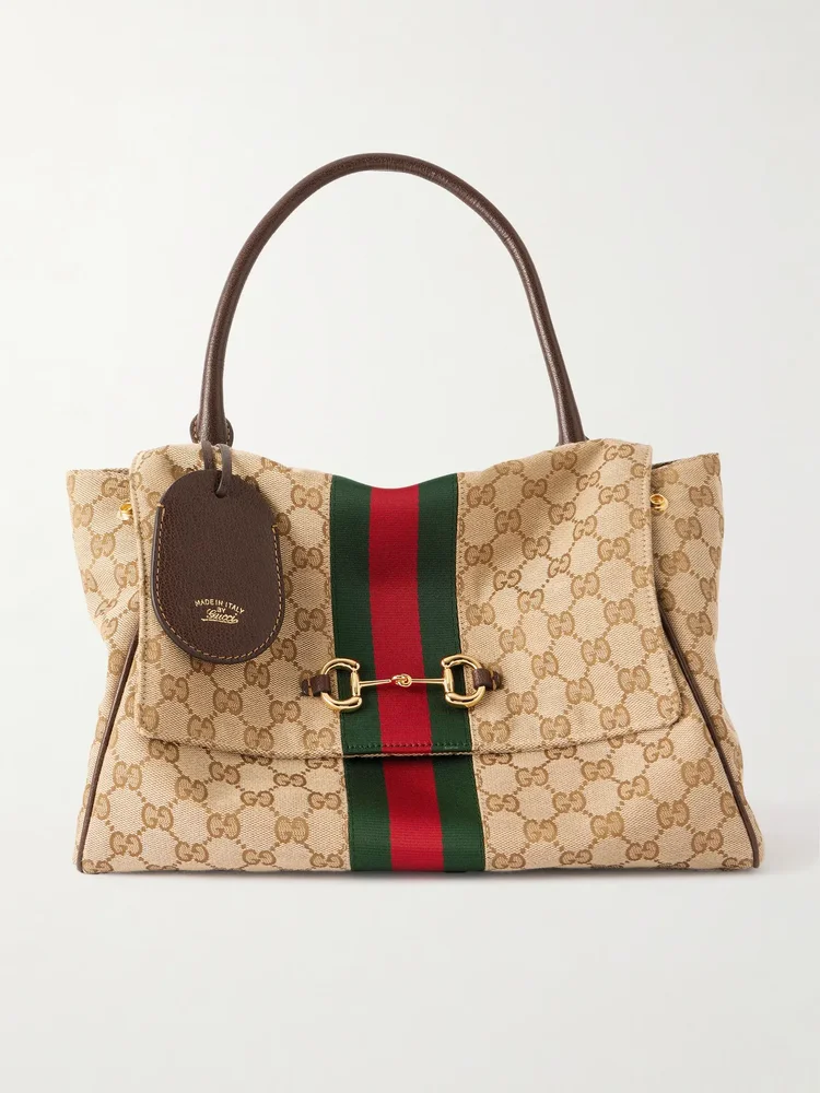 Gucci Paparazzo medium leather-trimmed canvas-jacquard shoulder bag