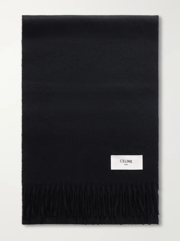 Logo-Appliquéd Fringed Cashmere Scarf