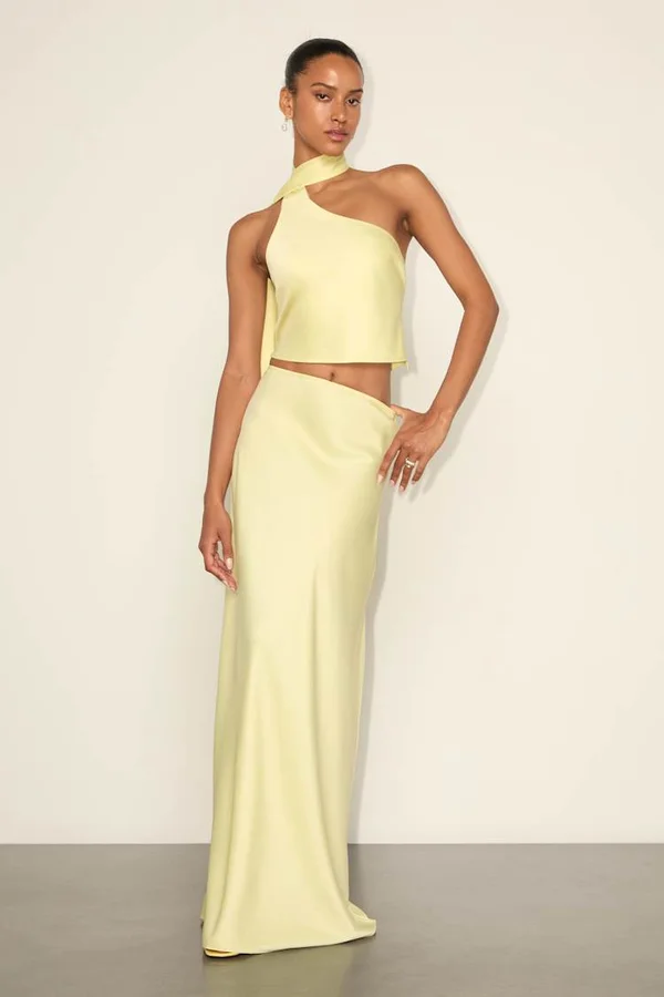 Light Yellow Skirt - Yellow Sets - Satin Skirt Sets - Satin Skirt