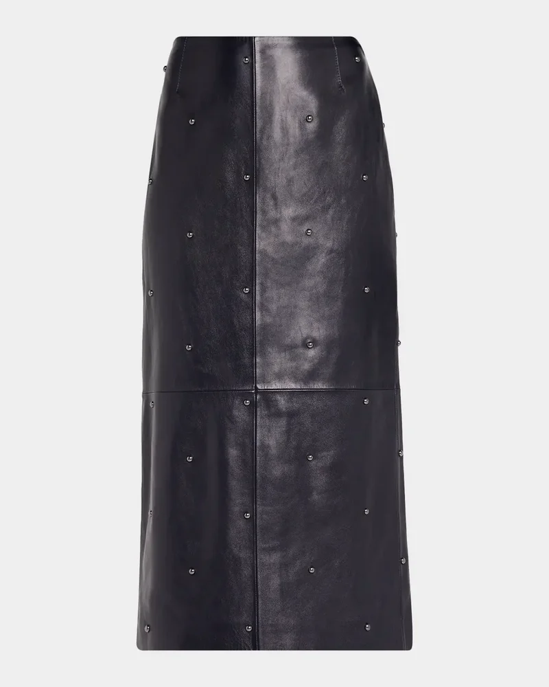 Dotted Nappa Leather Midi Pencil Skirt