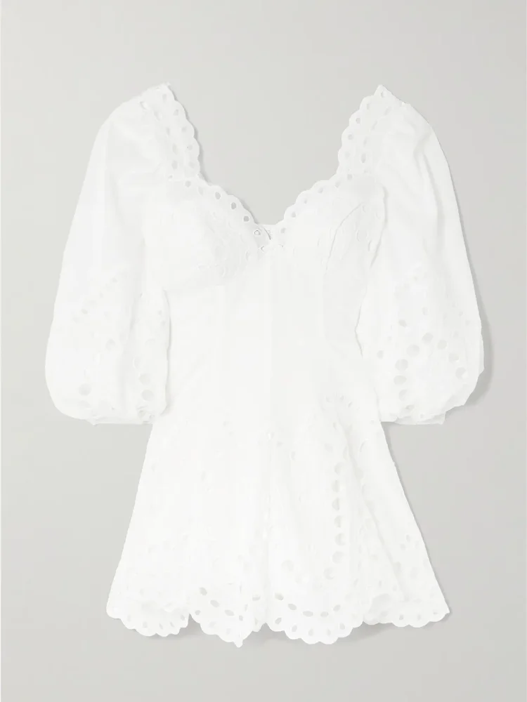 Esmare scalloped broderie anglaise cotton-blend mini dress