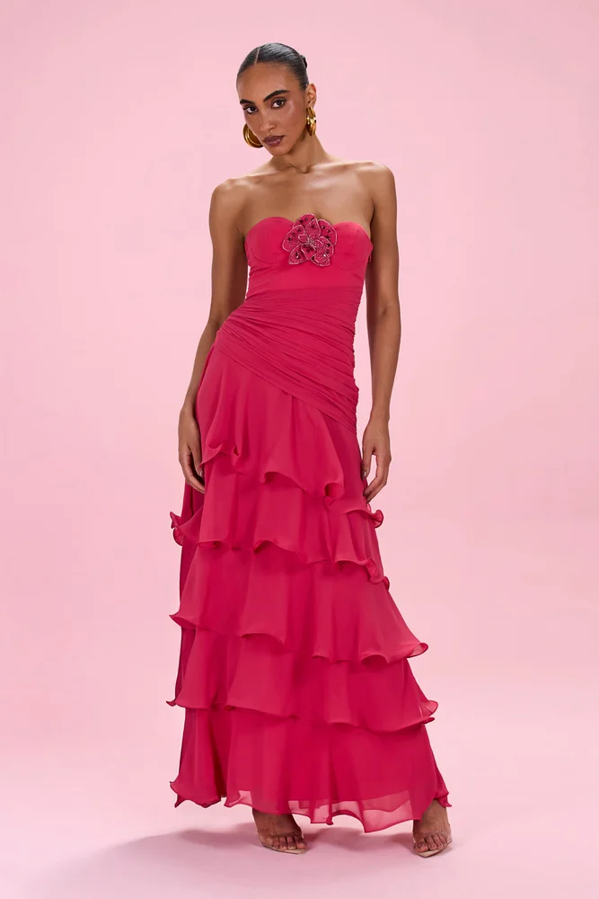 FLORAL CHIFFON CORSET GOWN