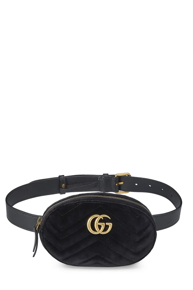 Black Chevron Velvet GG Marmont Belt Bag Mini