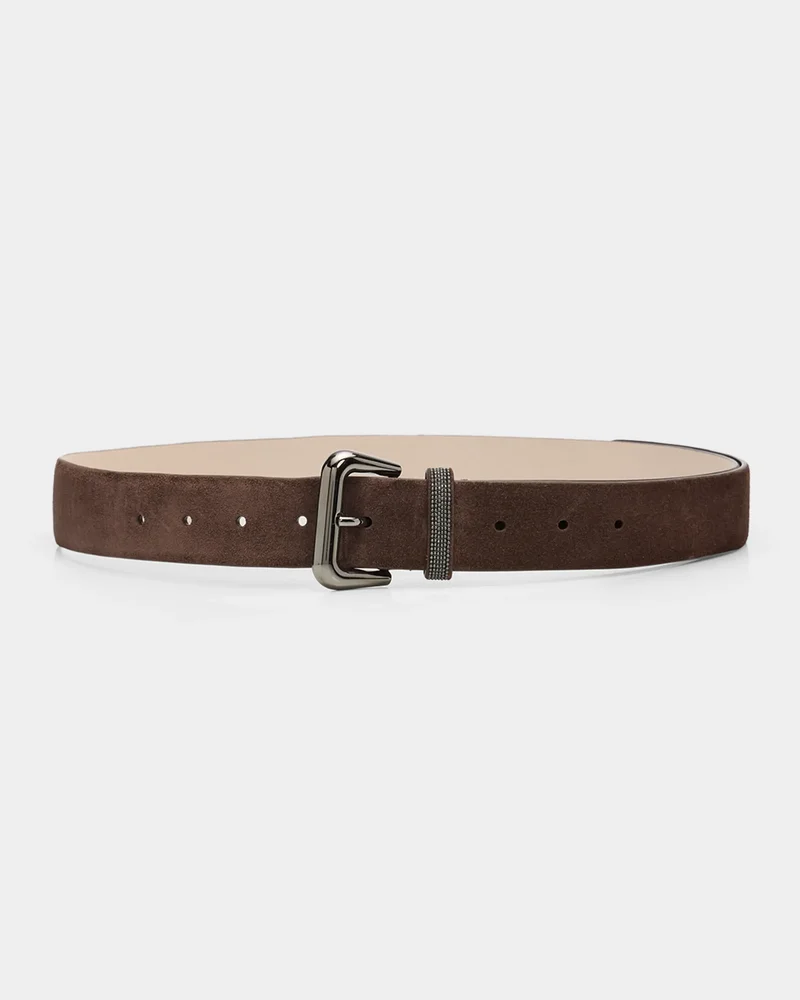 Monili-Trim Suede Belt