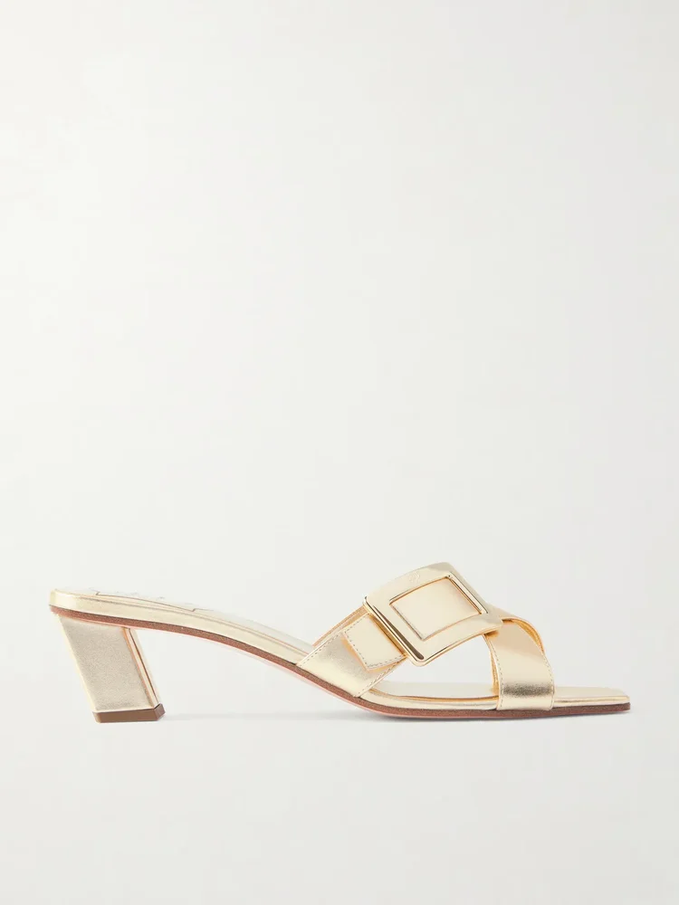 45 buckled metallic leather mules