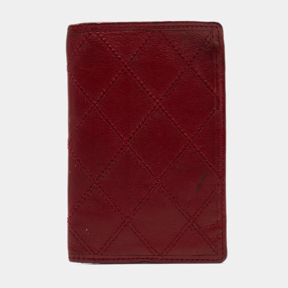 Red Quilted Leather Vintage Bifold Card Holder
