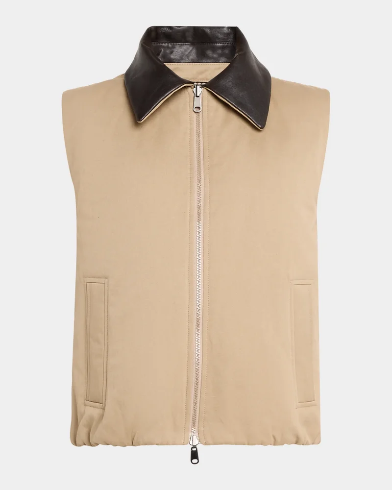 Reversible Check Padded Cotton-Linen Vest