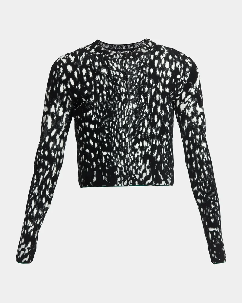 Lynx Jacquard Compact Velvet Knit Crewneck Cardigan