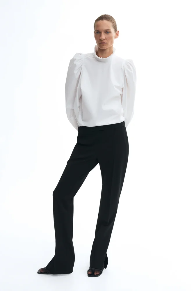 Balloon-sleeved Cotton Blouse (White)