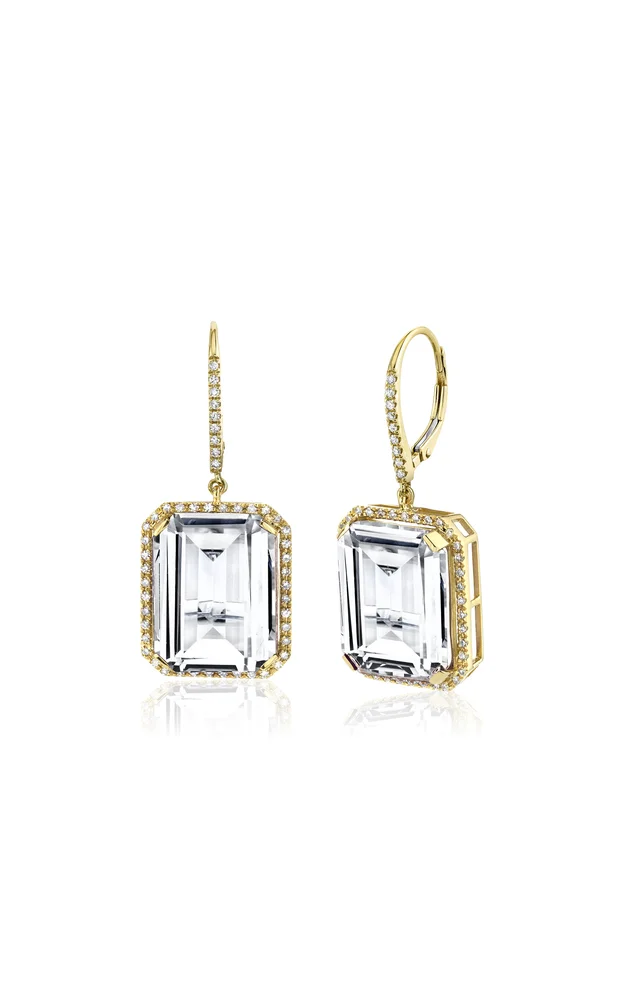 18K Yellow Gold Topaz, Diamond Portrait Gemstone Earrings