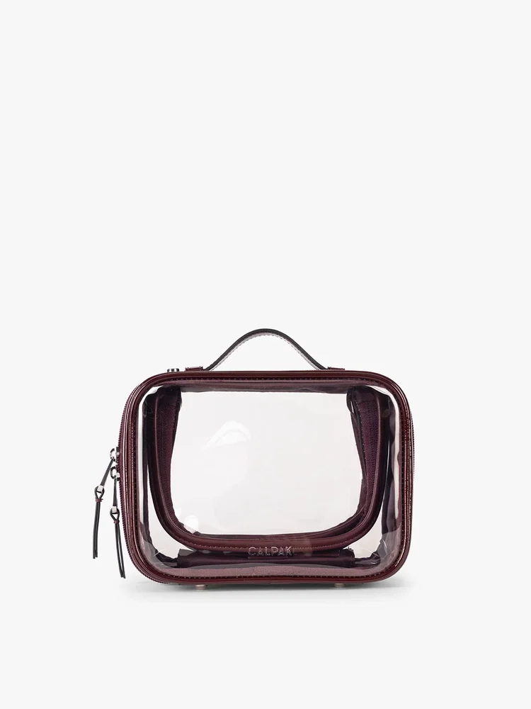 calpaktravel.com Small Clear Cosmetics Case- GLAZED DARK CHERRY